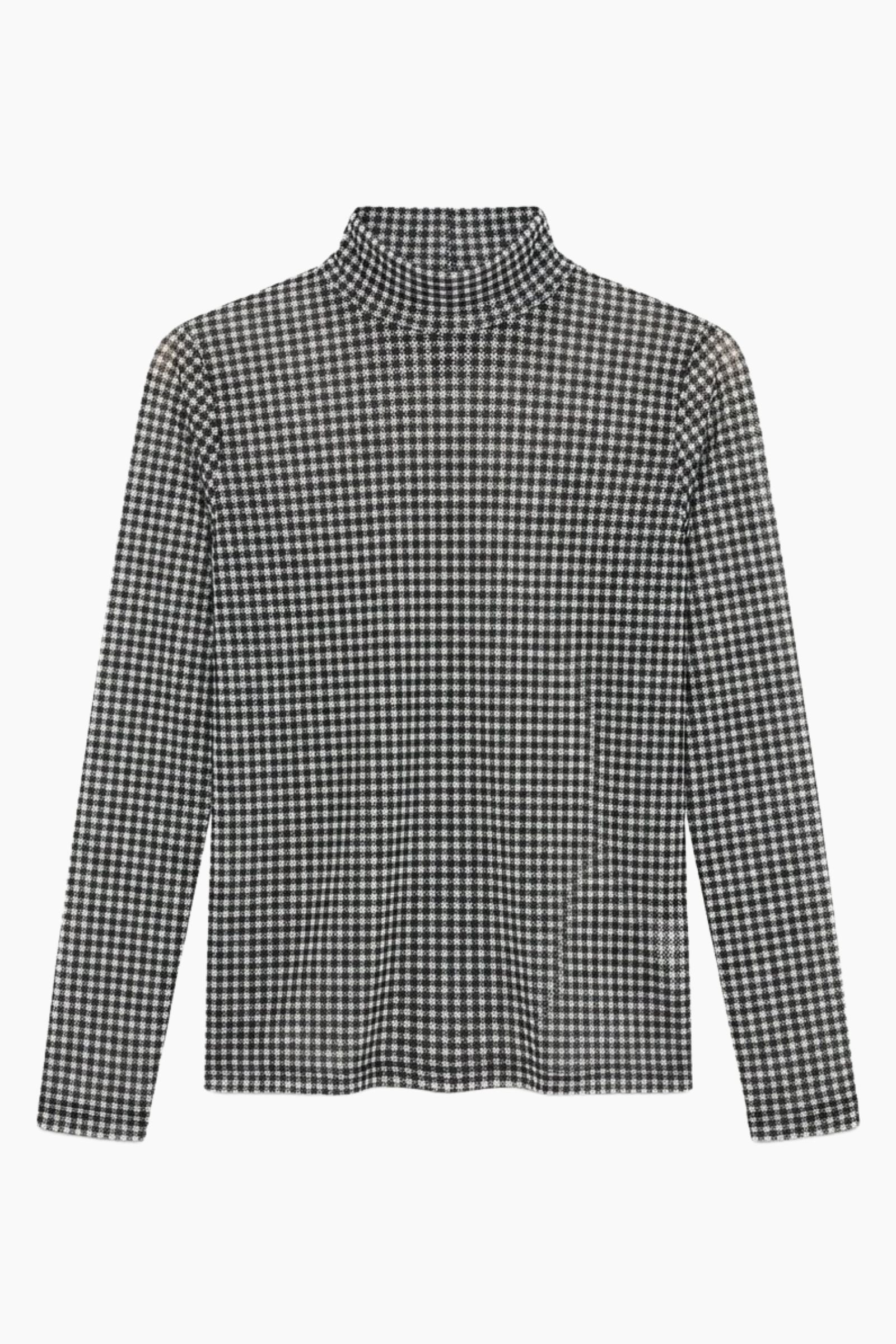 Hannah Childs Farrah Gingham turtleneck training top in Pitch Black Gingham with high collar