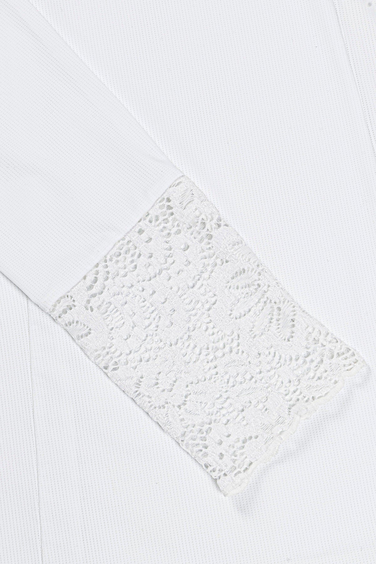 Hannah Childs Farrah Lace turtleneck training top in White with lace insets