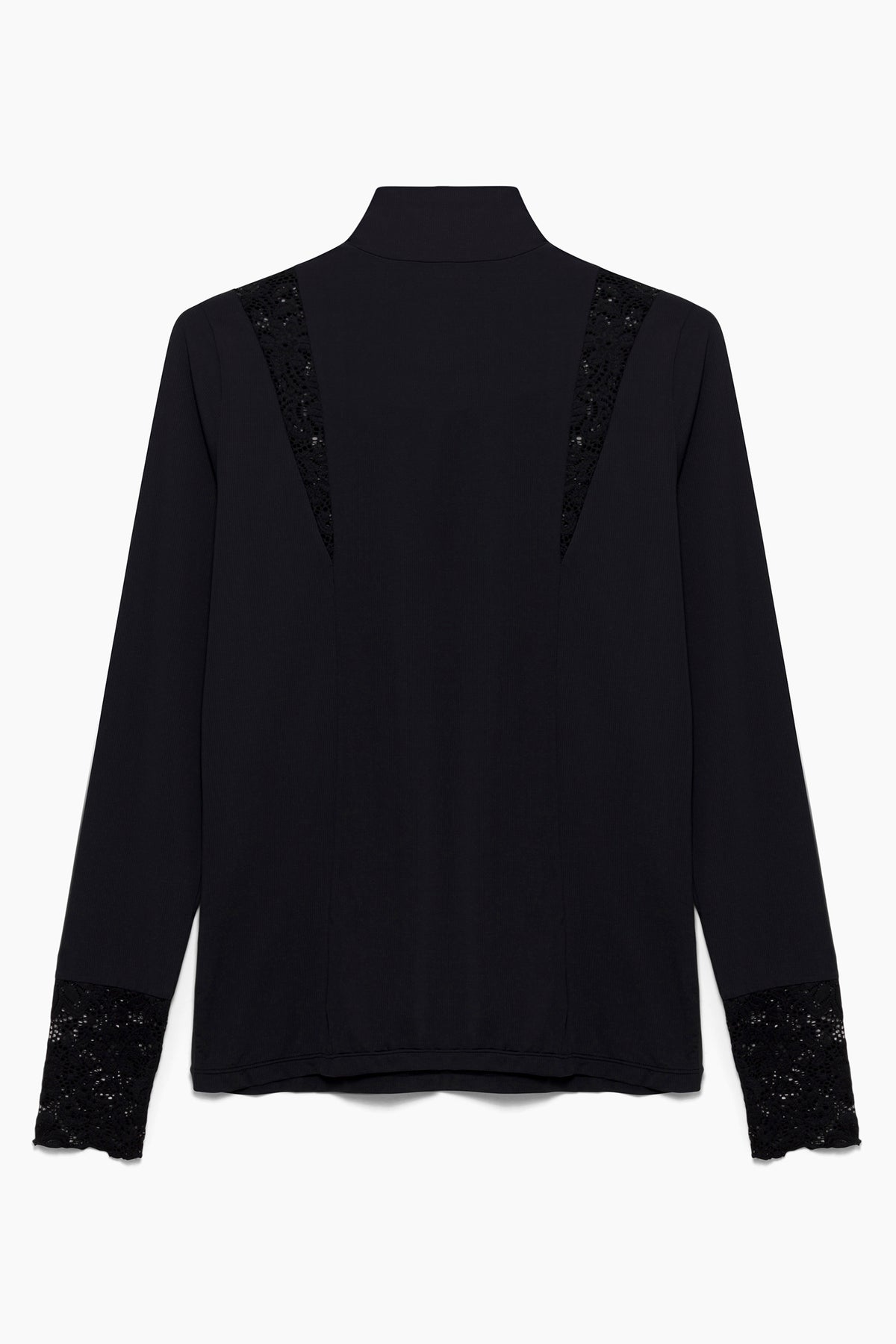 Hannah Childs Farrah Lace turtleneck training top in Pitch Black with lace insets