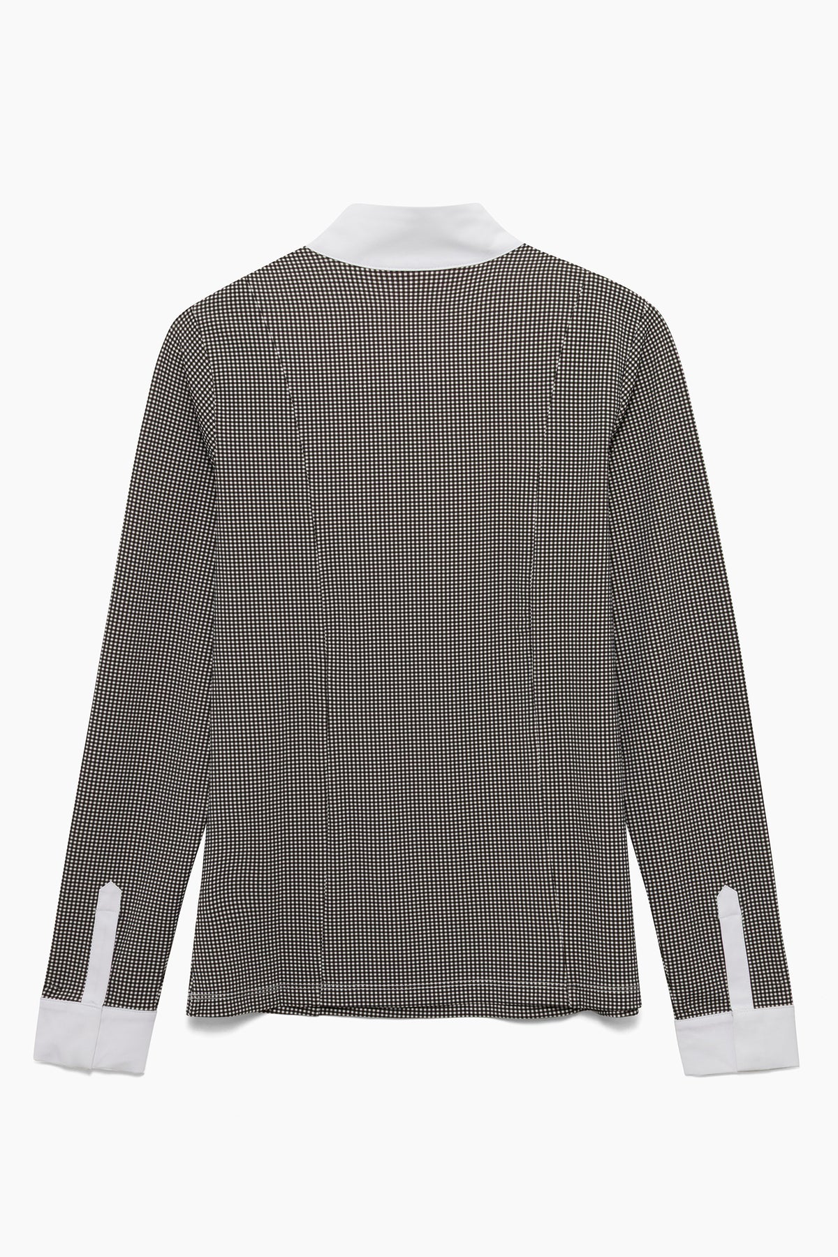 Hannah Childs Luna long sleeve show shirt in Black Mini Gingham with white bib front