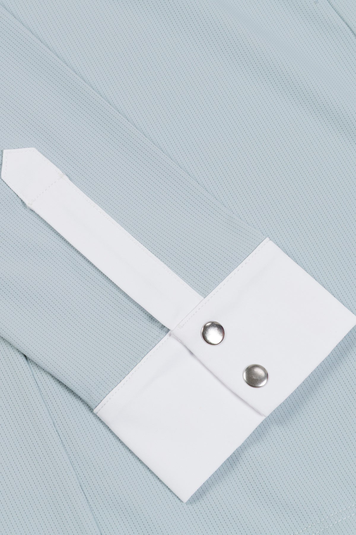 Hannah Childs Luna long sleeve show shirt in Soft Blue with white bib front