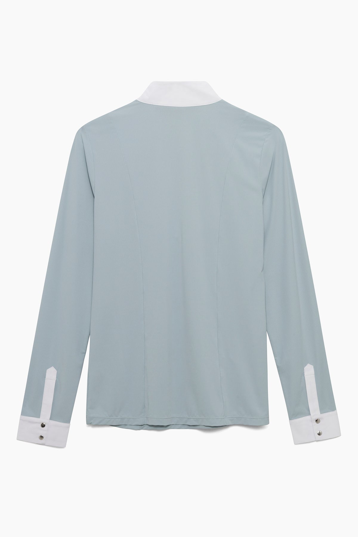 Hannah Childs Luna long sleeve show shirt in Soft Blue with white bib front
