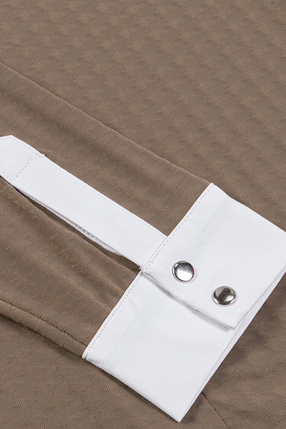 Hannah Childs Luna long sleeve show shirt in Cappuccino Houndstooth with white bib front