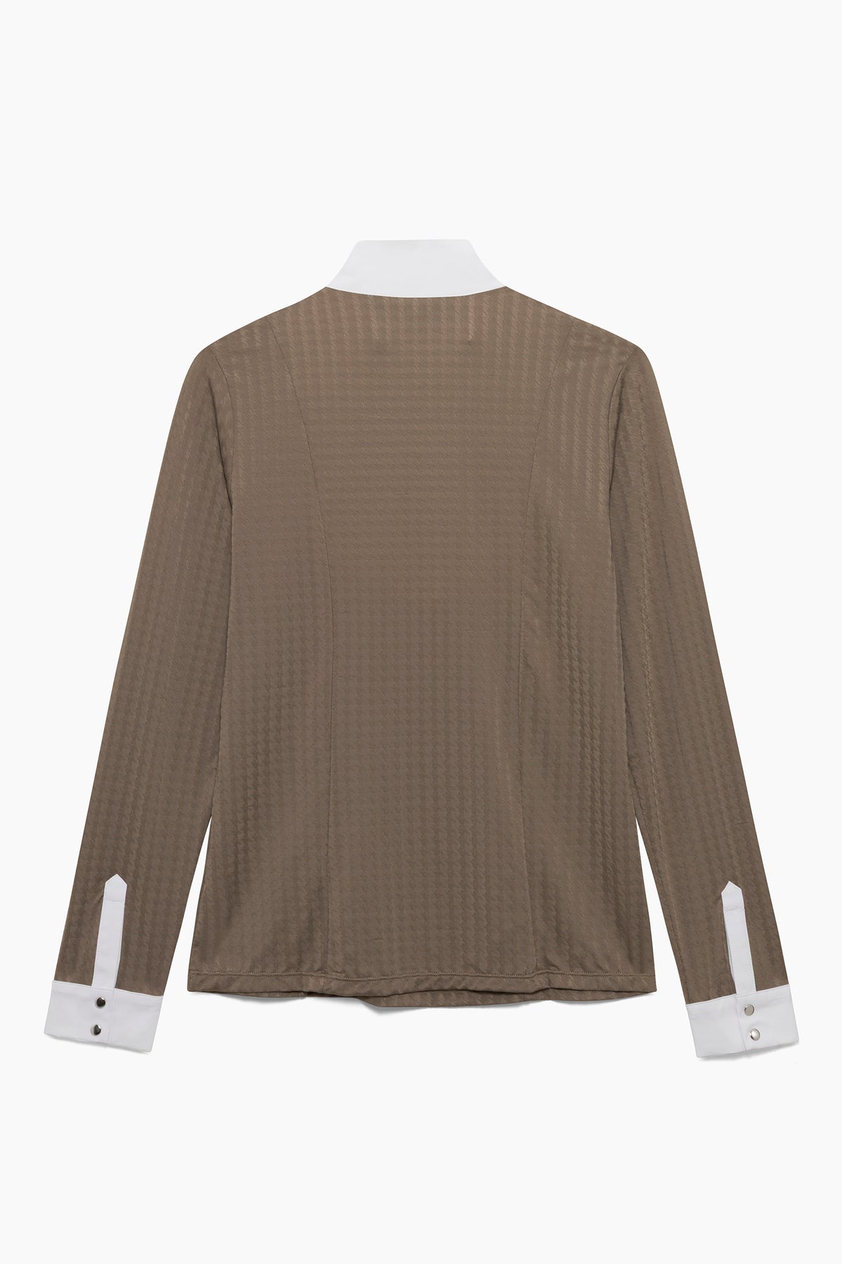 Hannah Childs Luna long sleeve show shirt in Cappuccino Houndstooth with white bib front