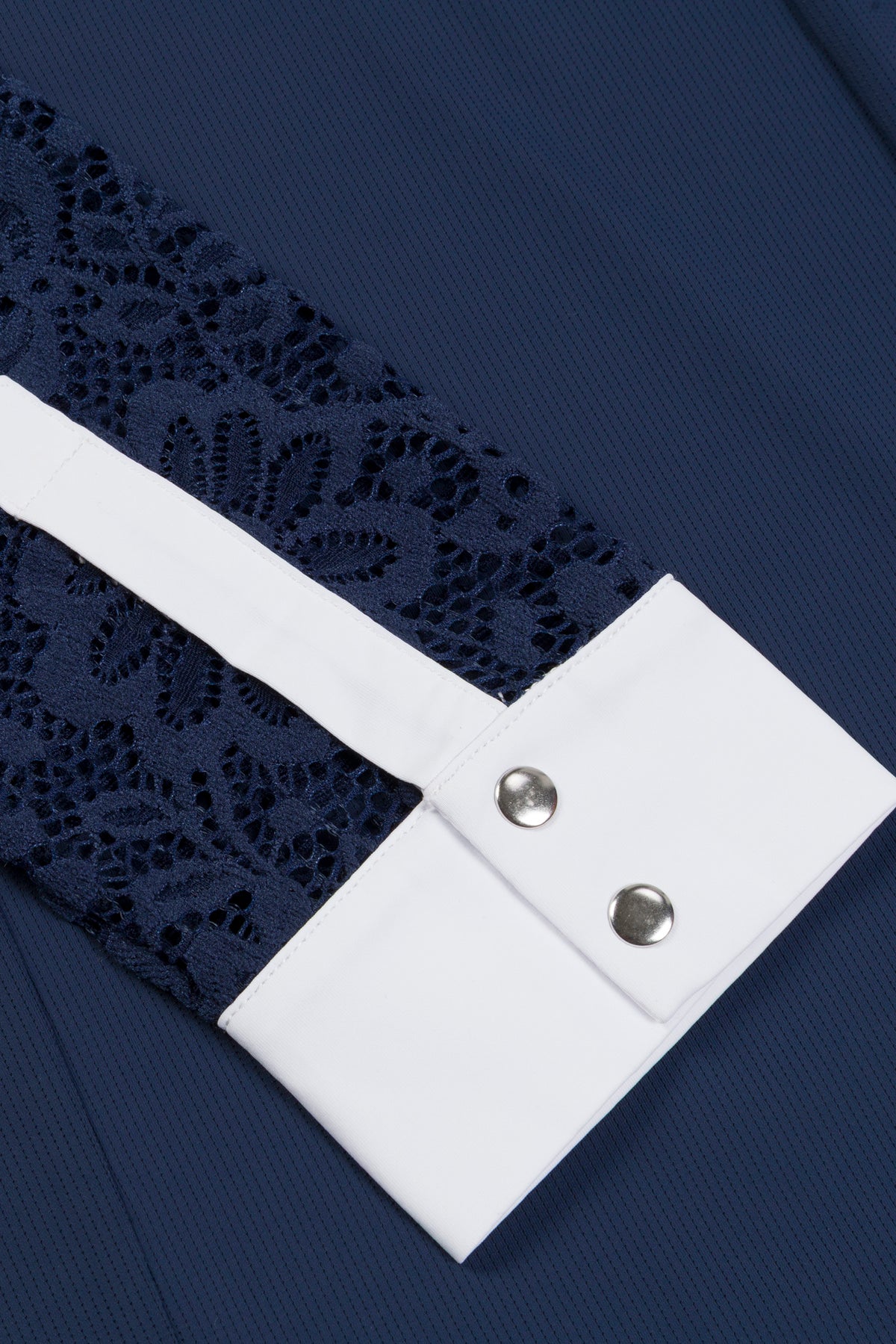 Hannah Childs Luna Lace long sleeve show shirt in Dark Navy with floral lace yoke