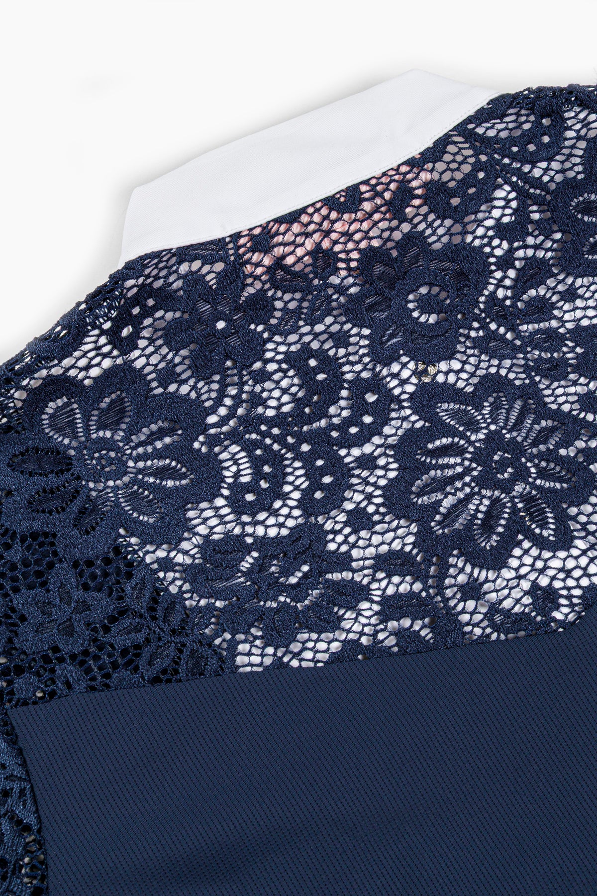 Hannah Childs Luna Lace long sleeve show shirt in Dark Navy with floral lace yoke