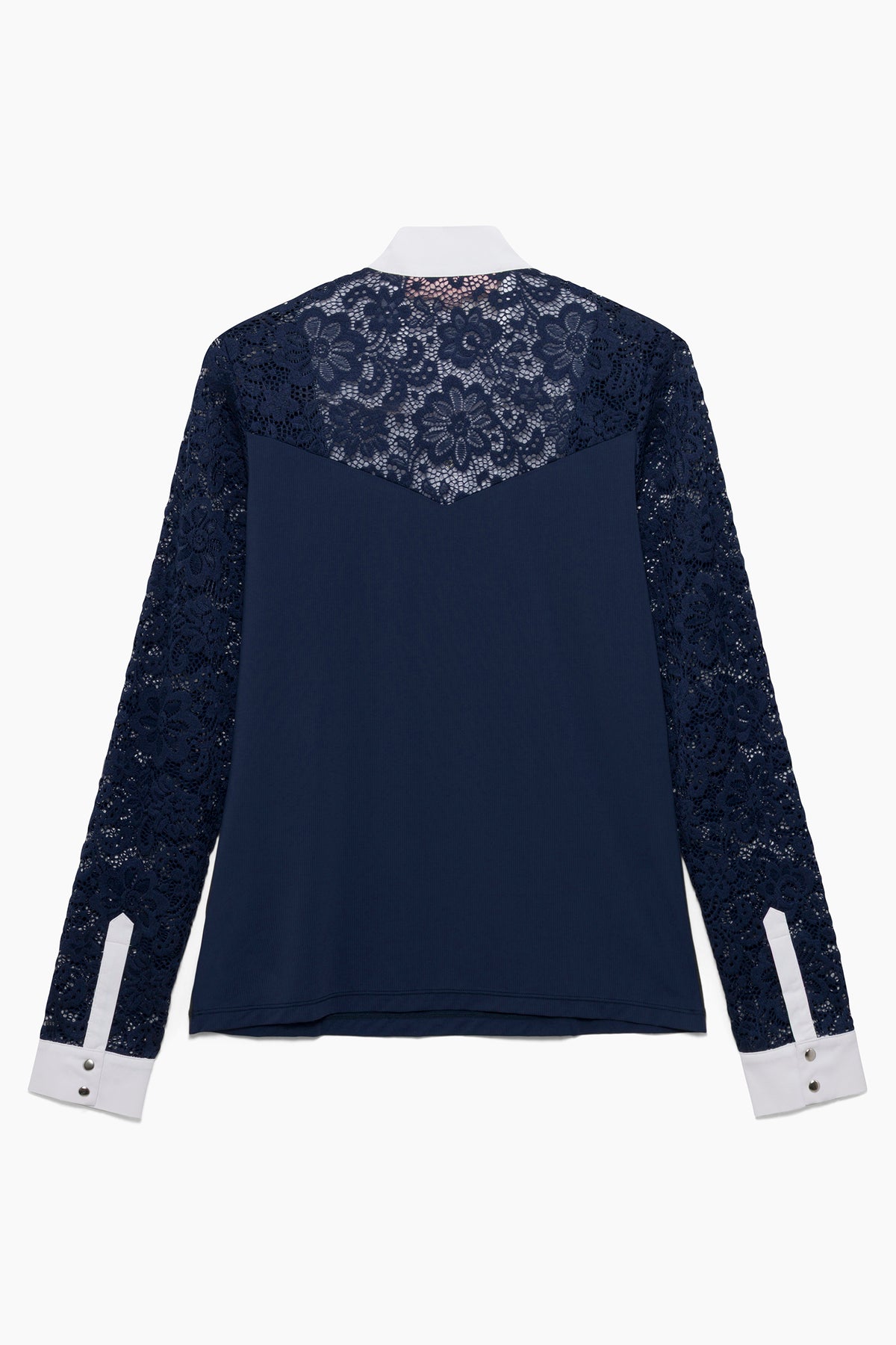 Hannah Childs Luna Lace long sleeve show shirt in Dark Navy with floral lace yoke
