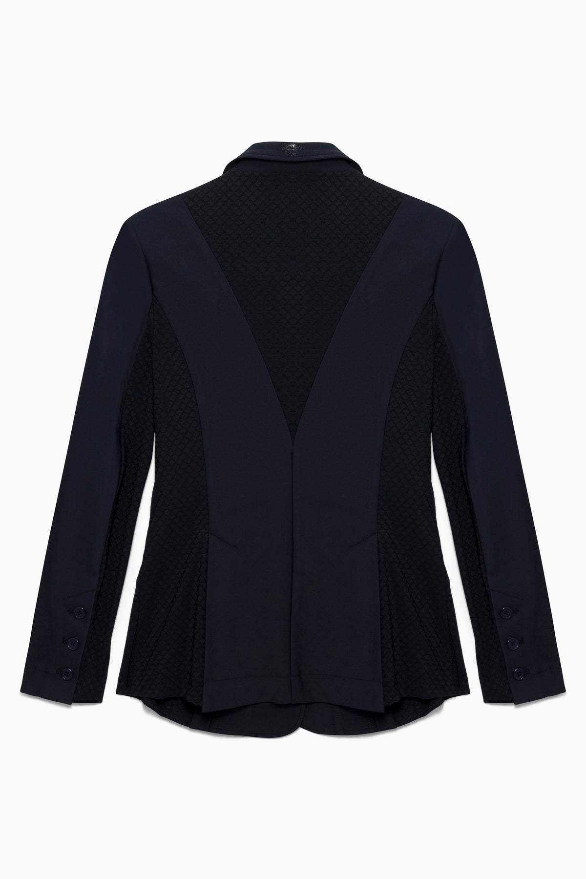 Hannah Childs Classica Mesh show coat in Dark Navy with mesh paneling