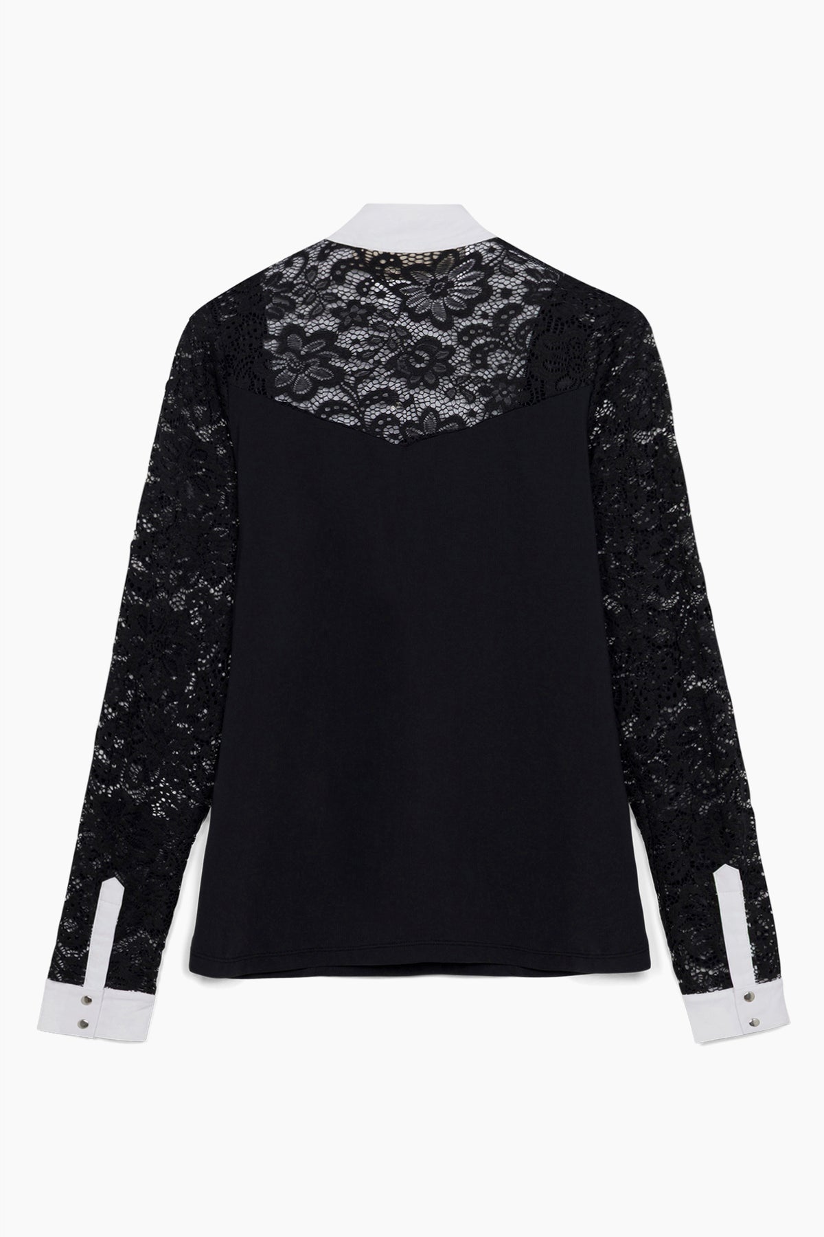 Hannah Childs Luna Lace long sleeve show shirt in Pitch Black with floral lace yoke