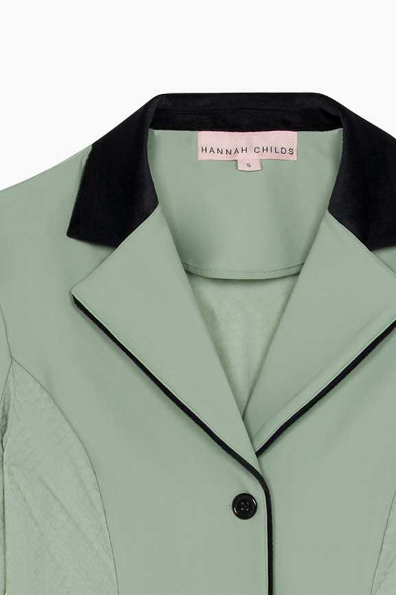 Hannah Childs Classica Mesh Piped show coat in Matcha with Alcantara suede trim