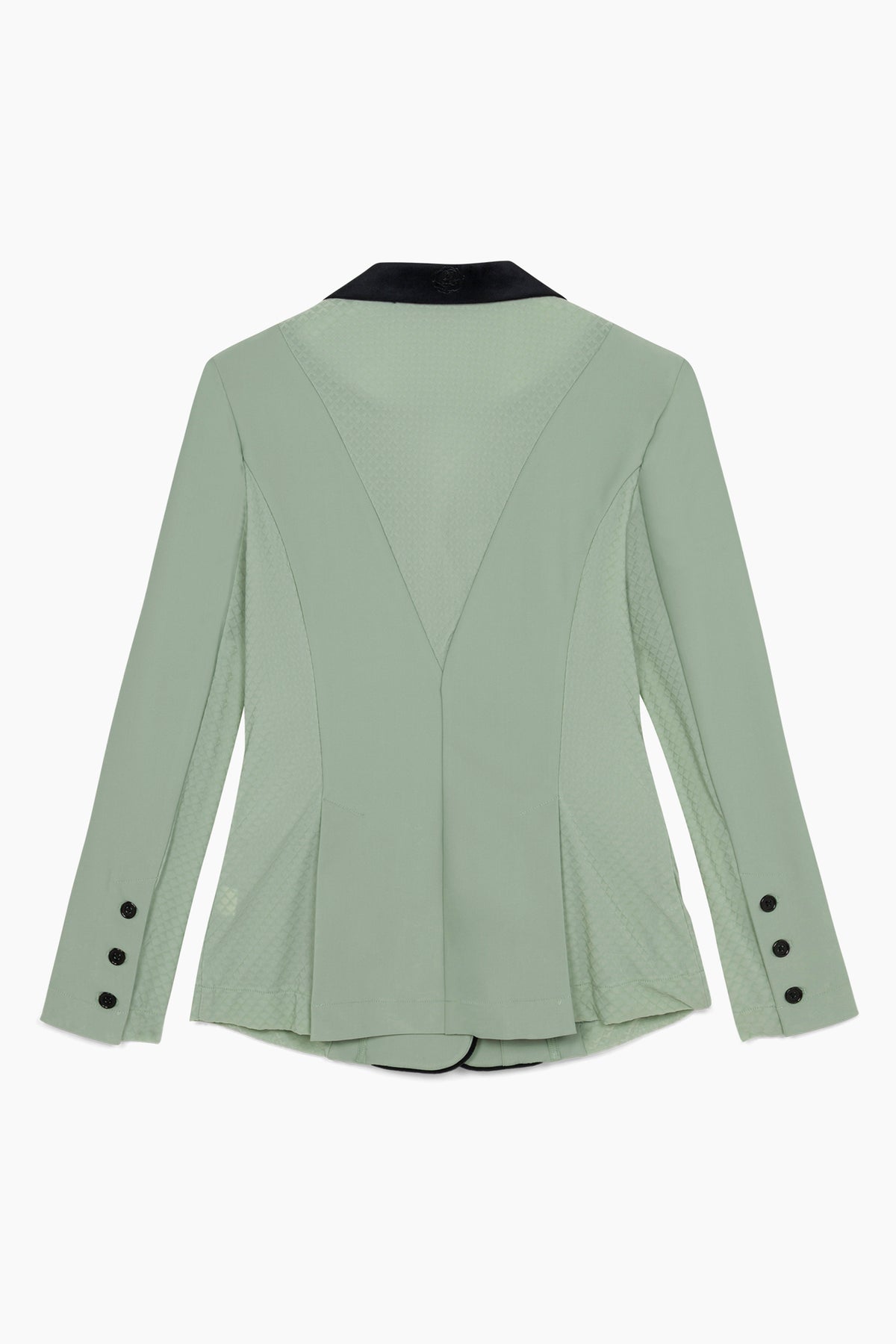 Hannah Childs Classica Mesh Piped show coat in Matcha with Alcantara suede trim