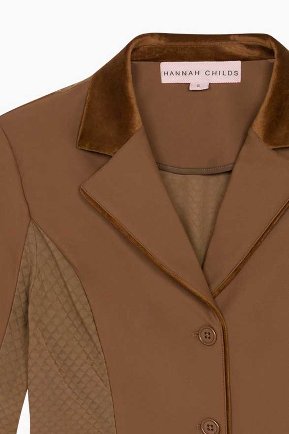 Hannah Childs Classica Mesh Piped show coat in Cacao with Alcantara suede trim