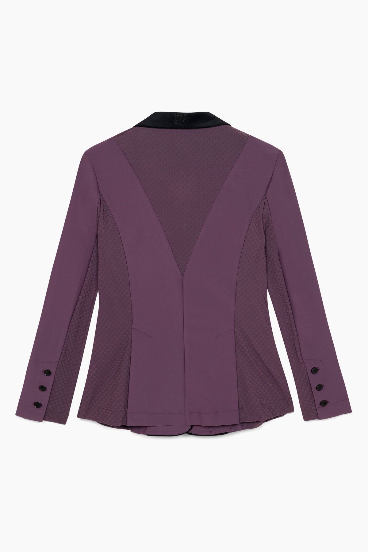 Hannah Childs Classica Mesh Piped show coat in Plum Wine with Alcantara suede trim