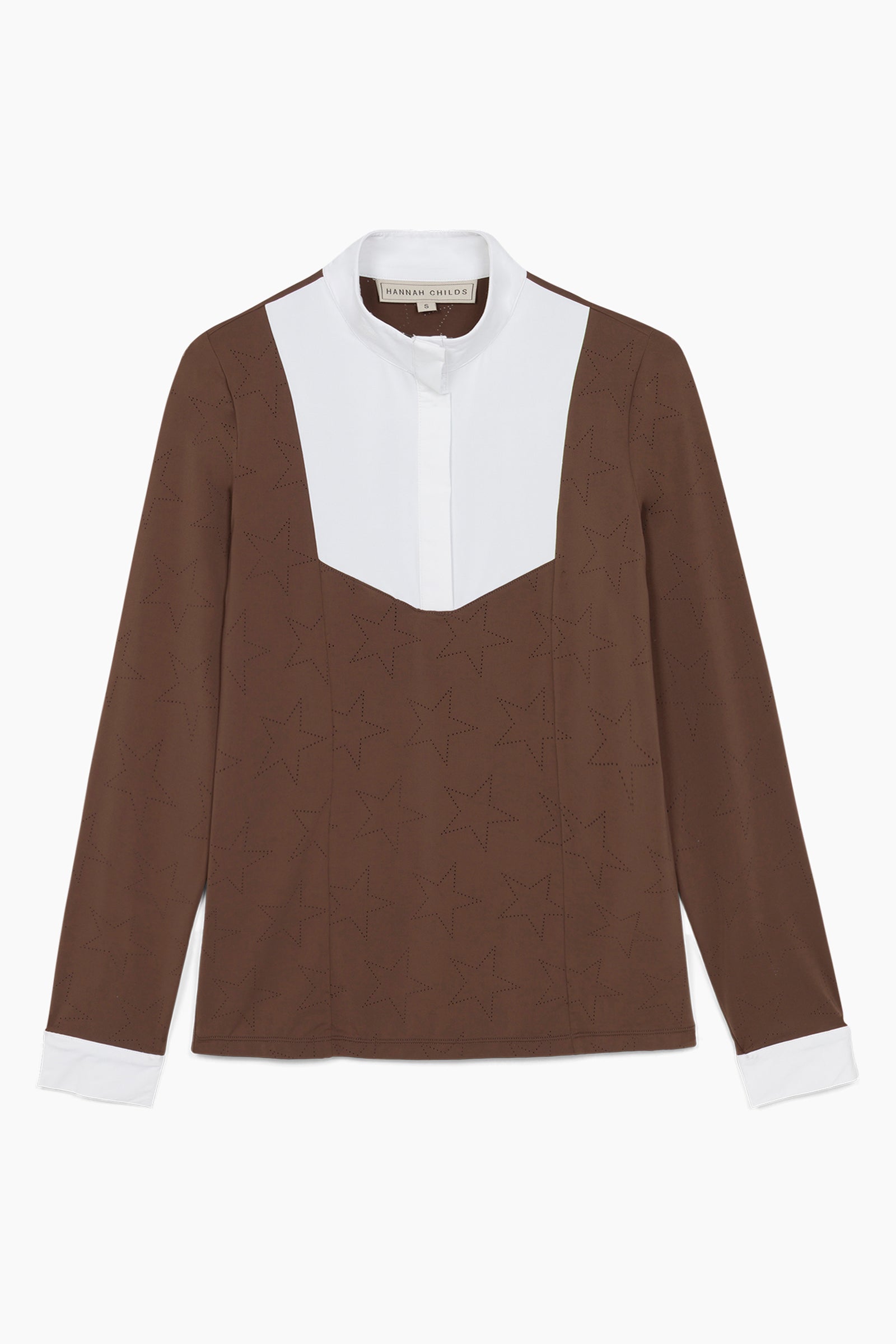 Hannah Childs Luna Star long sleeve show shirt in Cappuccino with perforated star pattern
