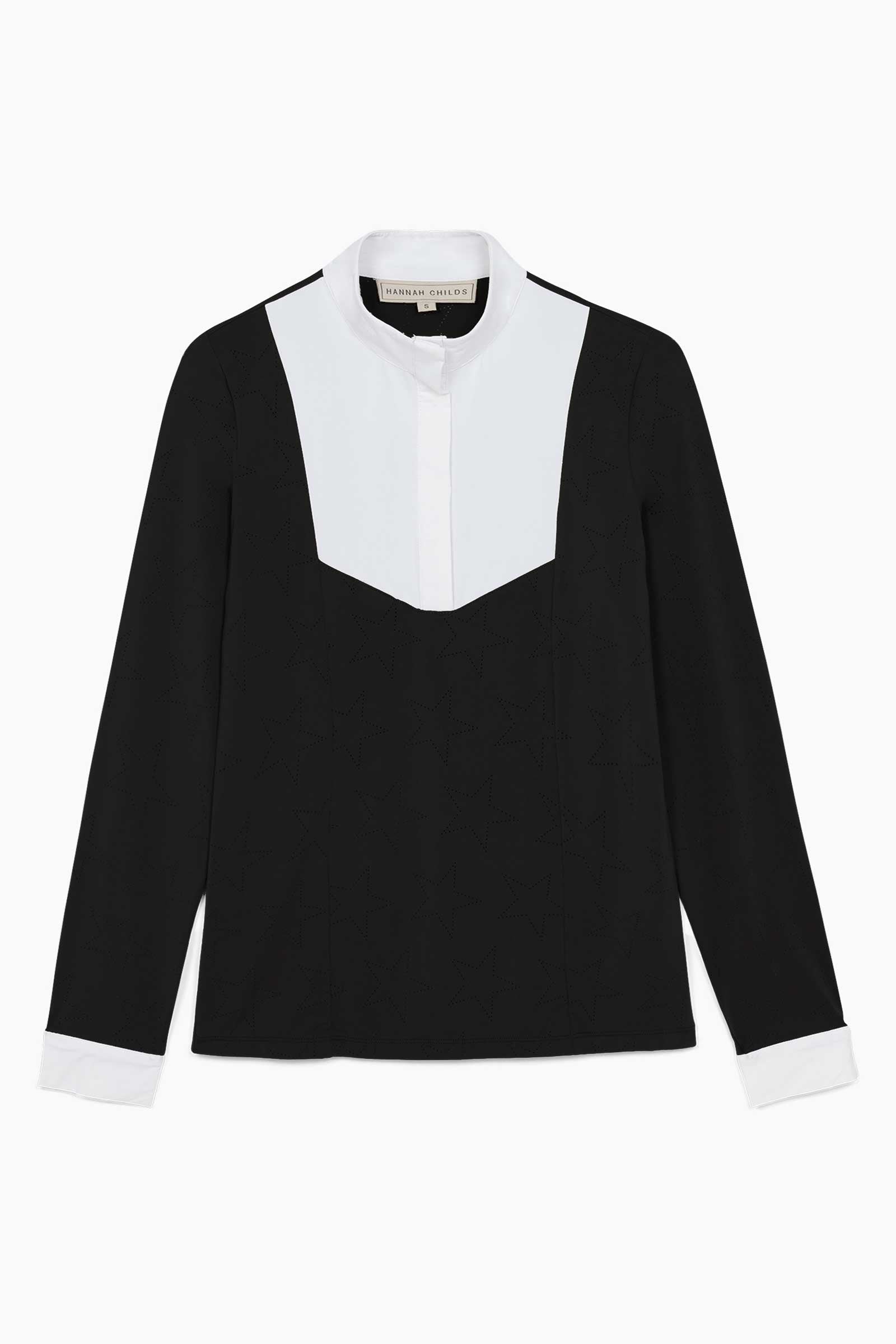 Hannah Childs Luna Star long sleeve show shirt in Pitch Black with perforated star pattern