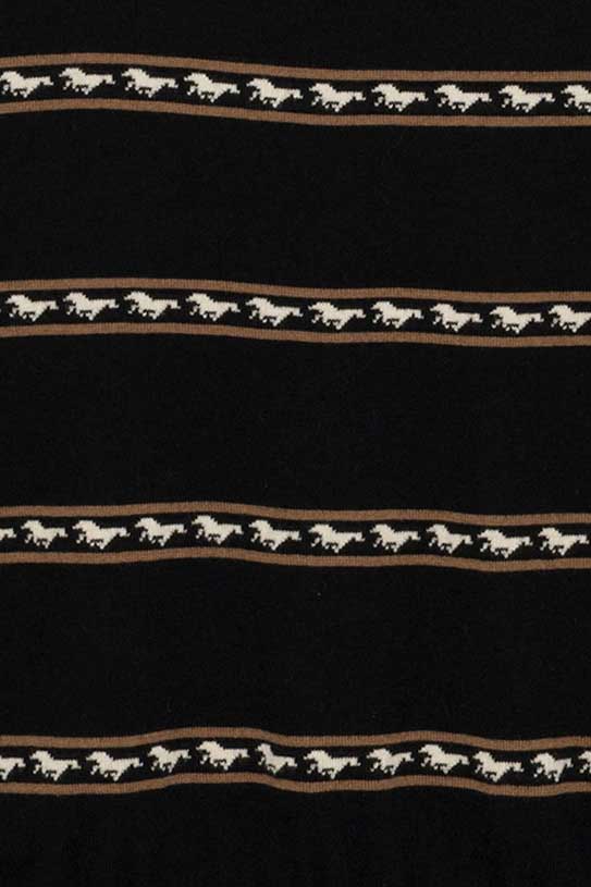 Hannah Childs Adi running horses crew neck sweater in Pitch Black with striped horse motif