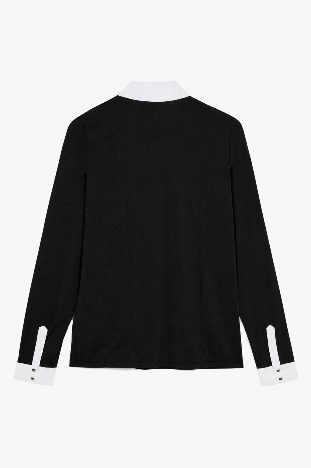 Hannah Childs Luna Star long sleeve show shirt in Pitch Black with perforated star pattern