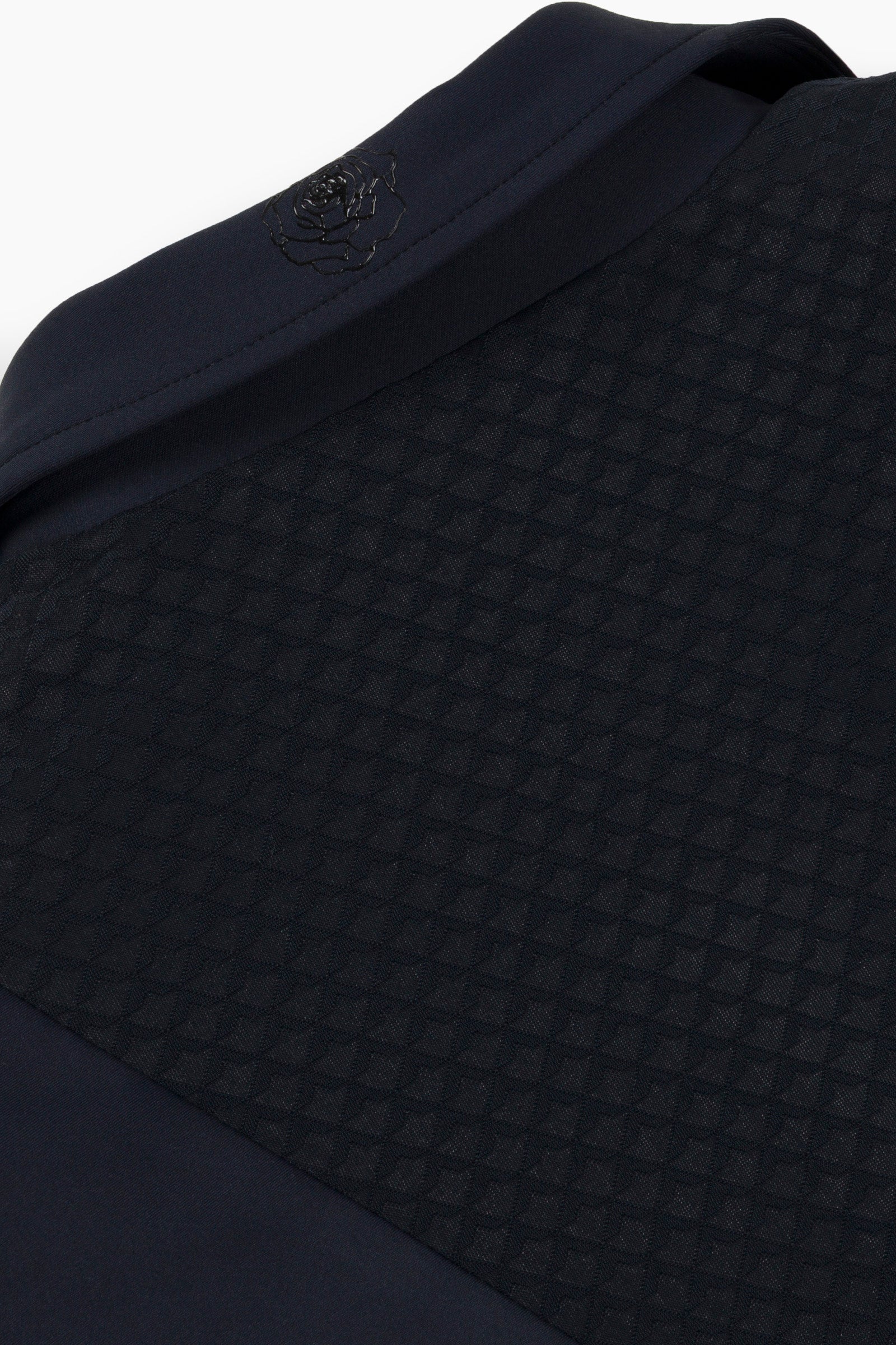 Hannah Childs Classica Mesh show coat in Dark Navy with mesh paneling