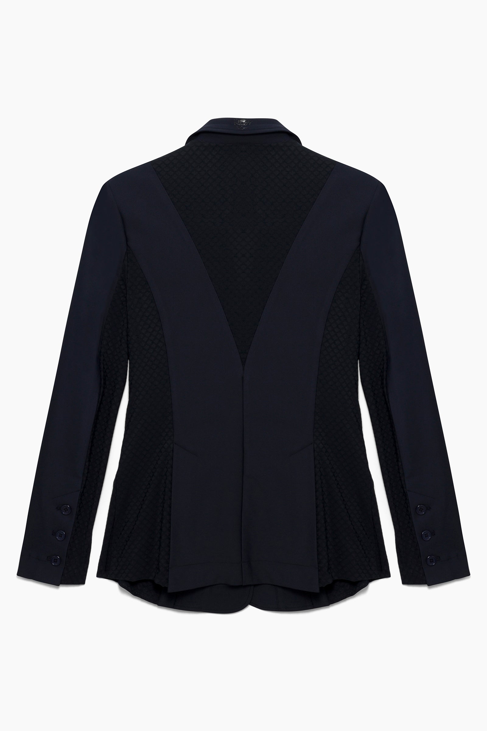 Hannah Childs Classica Mesh show coat in Dark Navy with mesh paneling