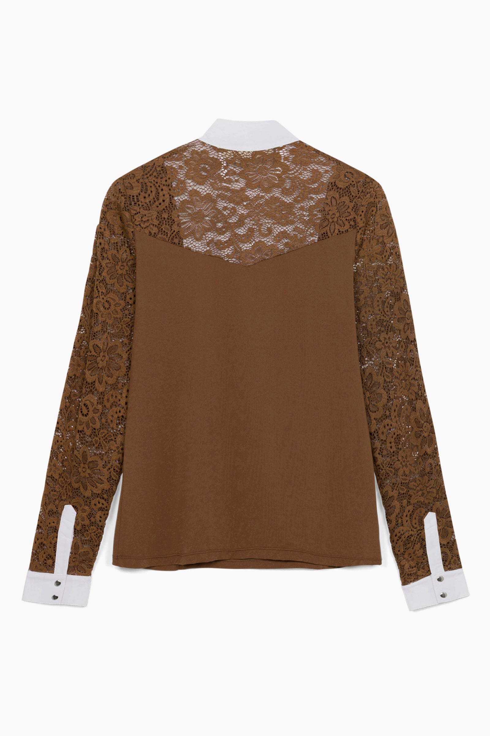 Hannah Childs Luna Lace long sleeve show shirt in Cacao with floral lace yoke