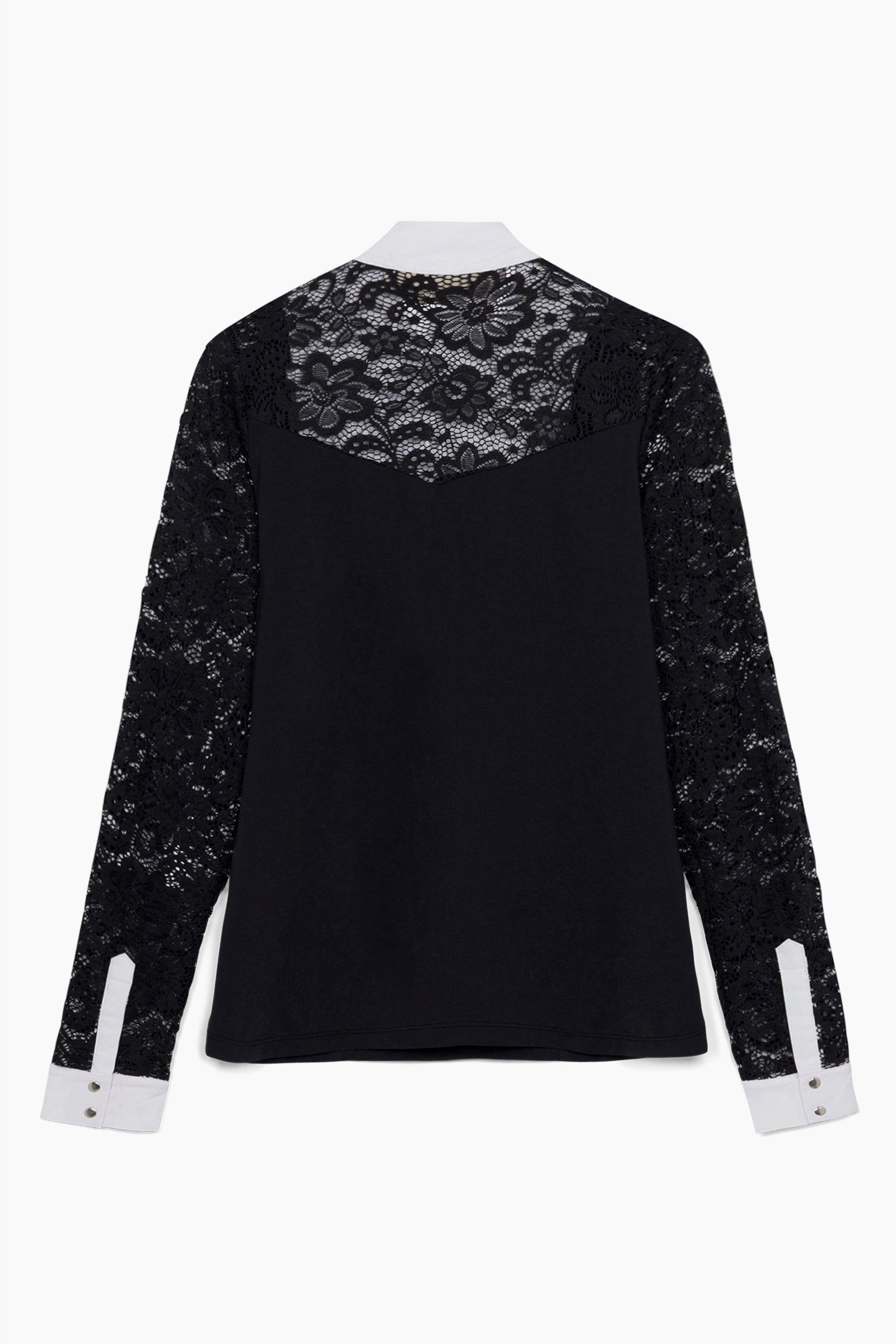 Hannah Childs Luna Lace long sleeve show shirt in Pitch Black with floral lace yoke
