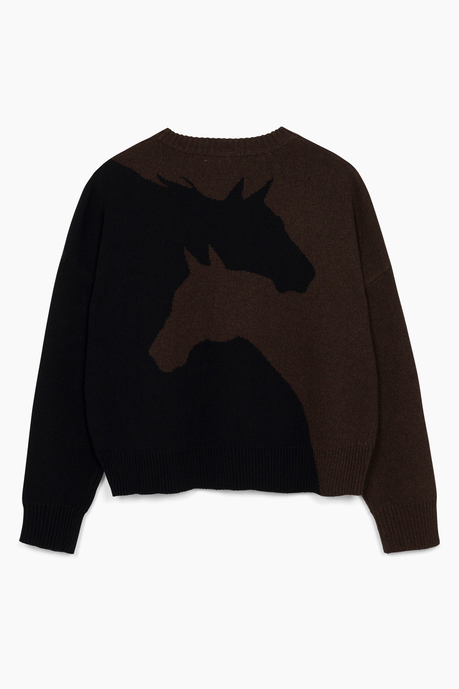 Hannah Childs Harmony crew neck sweater in Cappuccino/ Black with mirrored horsehead design