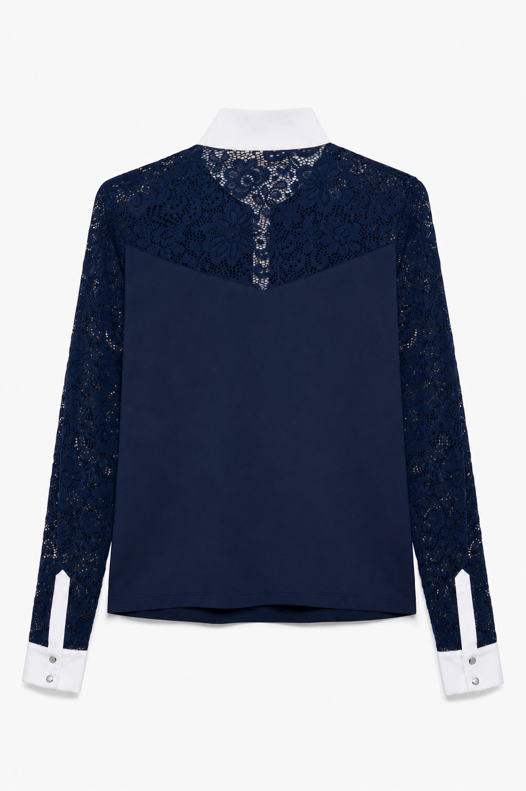 Hannah Childs Jaclyn Lace 2.0 long sleeve show shirt in Dark Navy with stretch lace